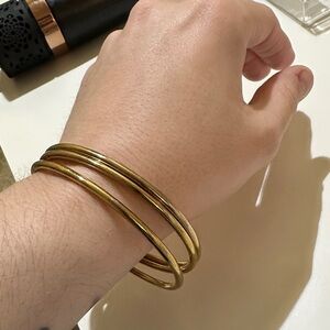 14k Gold Bangles Set Stainless Steel Filled